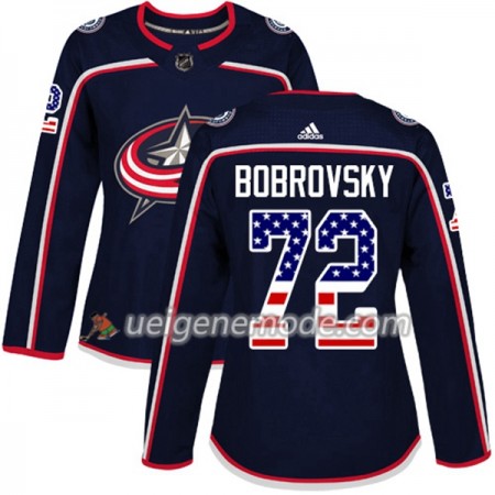 Dame Eishockey Columbus Blue Jackets Trikot Sergei Bobrovsky 72 Adidas 2017-2018 Marineblau USA Flag Fashion Authentic